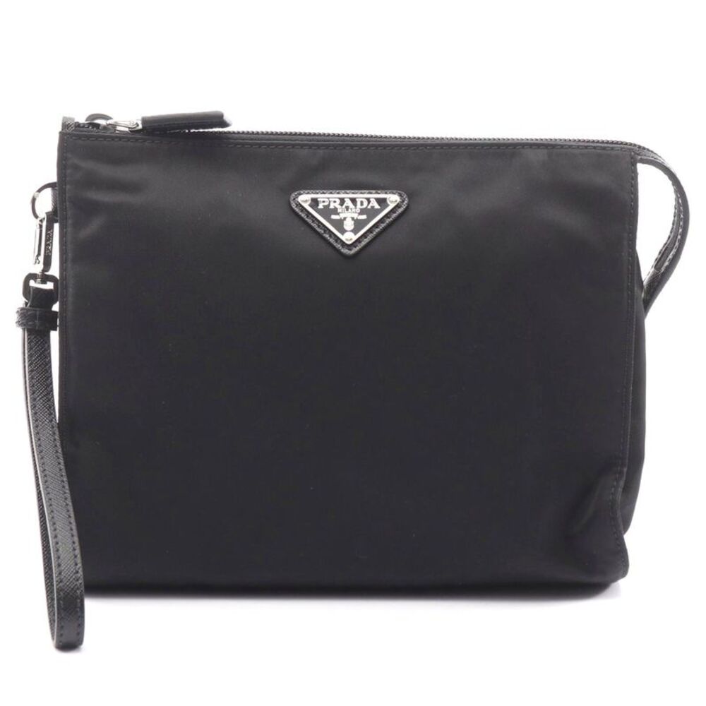 Prada Nylon Saffiano Leather Clutch Bag